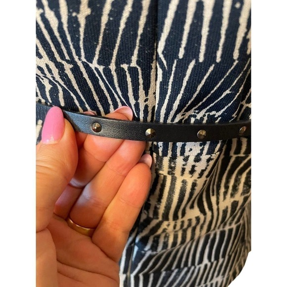 Max Mara Navy Blue Cream Knee Length Dress with Leather Belt IT 46 US Size 10 - Picture 7 of 13